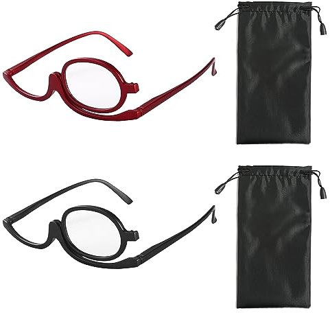 Lunettes De Maquillage 2 Pièces Avec Sacs à Lunettes 2 Pièces, Lunettes De Maquillage à Lentille Unique Rabattables, Lunettes De Conception Pliantes Pour Femmes