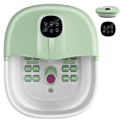 HOMASIS Pediluvio Pieghevole per Piedi con Riscaldamento, Vaschetta Pedicure Estetista con Rulli Massaggianti, Shiatsu Profondo e Bolle Idrodinamiche, Temperatura Regolabili e Timer (Verde)