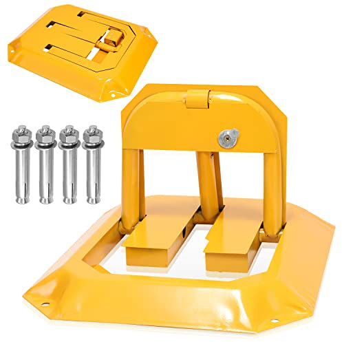 Sonnewelt 1 poteau de parking pliable avec 3 clés | Verrouillage de parking pliable avec 4 vis d'expansion | Serrure de parking universelle | Poteau d'arrêt pour garage et allée (jaune)