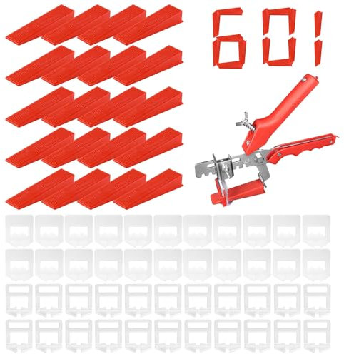 601 Stück Fliesen Nivelliersystem Nivelliersystem Nivelierset Fliesen Fliesenkeile mit Flieseneinsätze 2mm 3mm Zuglaschen Zange für Fliesen Zuglaschen für Fliesen Wandfliesen Bodenfliesen