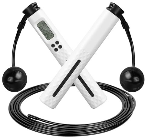 AiQInu Cuerda Saltar Adultos, Comba sin Cuerda, Comba de Saltar con Temporizador y Contador de Calorías, Jumping Rope, Cuerda de Salto Ajustable