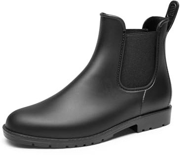DREAM PAIRS Botines PVC de Agua Mujer Zapatos de Lluvia Impermeable Antideslizante Ligero con Etiqueta para Quedarse y Quitarse Facil,Size 40.5,Negro,SDRB2413W
