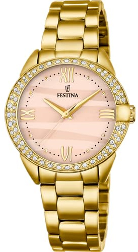 Festina Montre Femme Analogique Acier Inoxydable 316L Doré - Quartz - Verre minéral Haute résistance - Étanche 5 ATM - Special Prices F20685/3