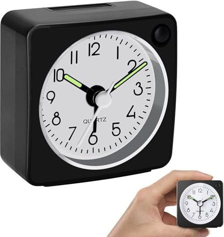 Travel Alarm Clock with Snooze and Light Function, Ultra Small and Super Silent Non-Ticking, Battery Operated, Easy to Set Up, Portable and Compact for Travel and Home Use (Battery not included)