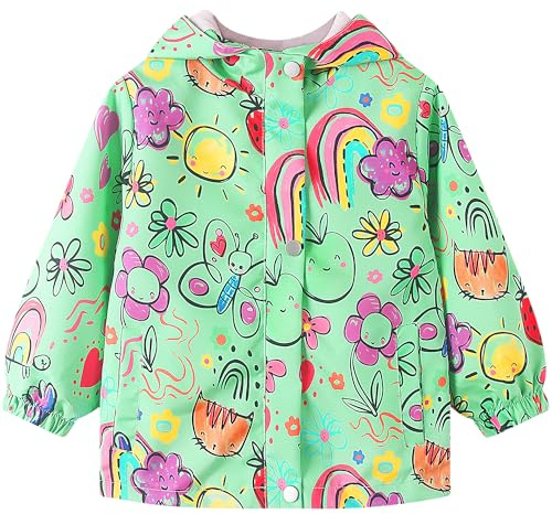 JinBei Kids Waterproof Jackets Lightweight Windproof Coat, Age 2-10 Years | Outerwear Jacket, Raincoat with Hood, with Pockets, Soft Lining, for Spring Autumn Coat, School, Hiking, Camping, Walking