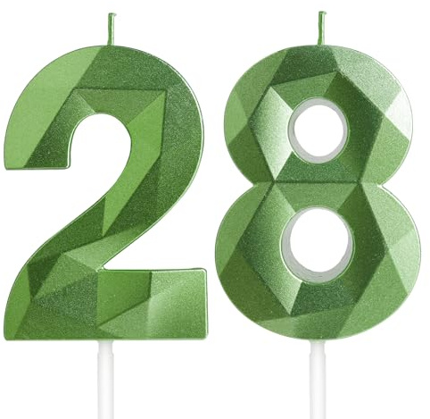Yiran 28th Birthday Candles, Green Number 28 Candle for Cake, Happy Birthday Candles, Green Cake Topper Decorations for Birthday Party Baby Shower Wedding Anniversary