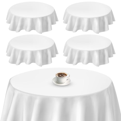 4 tovaglie rotonde da 213 cm, in poliestere, colore bianco, moderne, antimacchia, non stirare, lavabile, per sala da pranzo, giardino, matrimonio, attività all'aperto