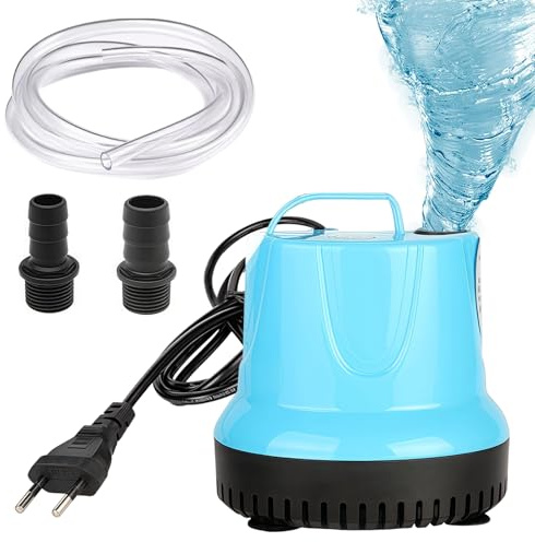 Mini pompa per acqua, 35 W, 2000 l/h, piccola pompa sommergibile, ultra silenziosa, con 3 ugelli e tubo da 1,5 m, 12 mm, per laghetti, acquari, giardini, fontane (blu)