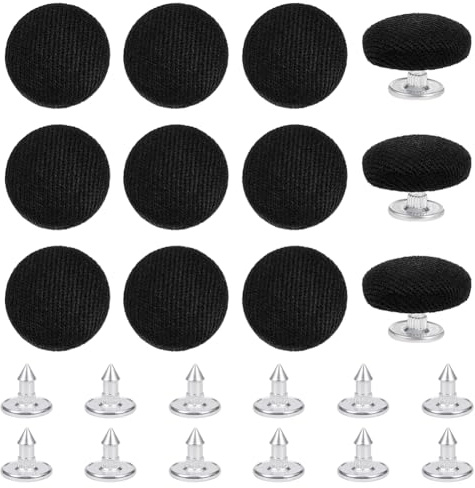 BENECREAT - 12 botones de gorra de béisbol para sombreros (16 mm, revestidos de tela, color negro para reparación de sombreros, vaqueros, blusas de costura