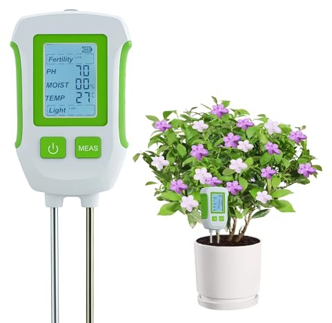 Mcbazel 5 en 1 Probador de Suelo, Medidor de pH de Suelo para Jardineros y Agricultura, Fertilidad del Suelo, Humedad, Temperatura y Luz, Sistema de Doble Sonda con Pantalla LCD, Apagado Automático