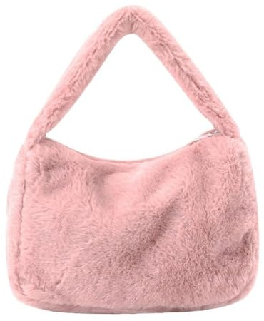 WEOKDFHA Fluffig handväska mjuk plysch dam höst vinter axel axel handväska fluffig totes