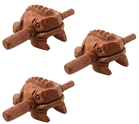 ISTOVO 3X Carved Croaking Wood Percussion Musical Sound Wood Frog Tone Block Toy