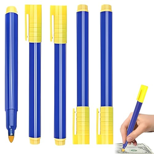 Quesuc 5 Pièces Stylo Détecteur De Faux Billets Vérificateur D'Euros, Dollars Us, Livres Sterling, Yen Japonais Et Won Coréen En Plastique Bleu 13.5 Cm De Lon