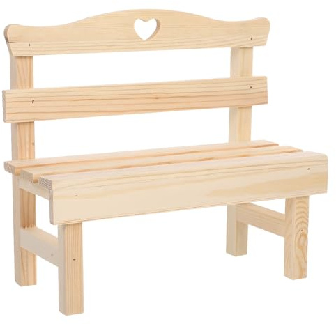 JOINPAYA Mini Panca in Legno di Pino Motivo a Cuore, Sedia da Veranda in Miniatura per Decorazione Casa delle Bambole, Supporto da Banco Leggero per Oggetti di Scena Fotografici e Arredo