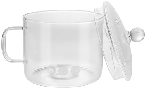 jojofuny Olla de Vidrio de Borosilicato con Tapa y Asa para Cocinar a Fuego Lento, Resistente y Fácil de Limpiar, Adecuado para Fideos Instantáneos y Postres