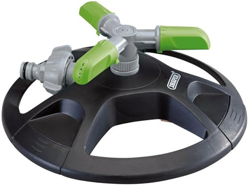 Draper 3-Arm Revolving Sprinkler | 5.8m Radius Coverage Area | Adjustable Arms | Ground Spike | 33cm Diameter Lawn Watering Tool | 27757