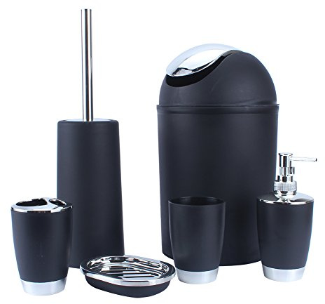 Set de salle de bains (6 accessoires) - 4 couleurs - Noir