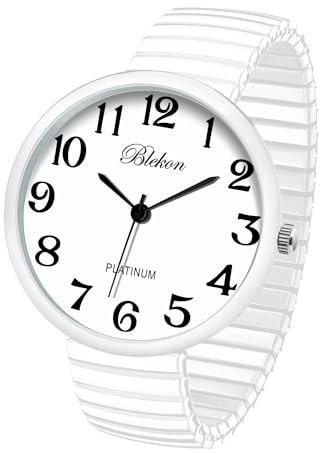 Blekon Collections New Super Large Face Stretch Band Japanese Movement PC21J Fashion Watch (White)