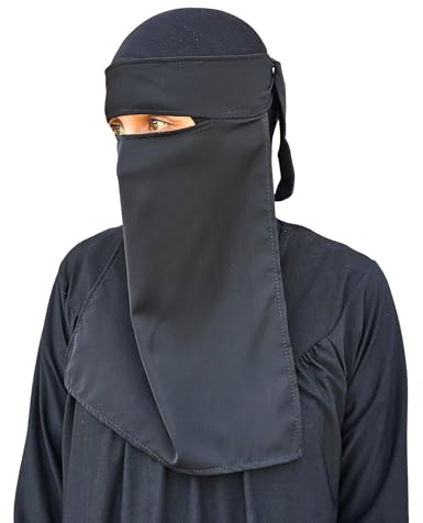 Hijab Niqab Face Veil Jilbab Abaya Khimar Headscarf One Piece Islamic Scarf Ideal Madrassa Mosque Ramadan Eid Wedding Everyday (Black)