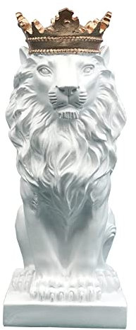 Décoration de maison moderne Sculpture de lion de couronne, statue de lion, sculptures en résine, fait à la main, statue d'affichage de bureau de salon, rouge, blanc, noir, or, argent 9.4x6.5x18cm,A2