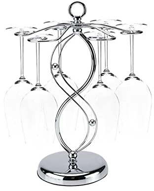 Homya Countertop Metal Wine Glass Holder, Holds 6 Wine Glasses, Silver