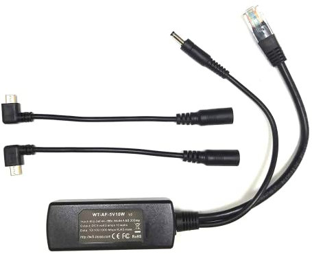 ZHANGQING Gigabit AF-5V10W PoE Splitter RJ45 Female Power Data Input - Up to 57V Input Voltage Max - 5-Volt 10-Watt 2-Amps Output - Ethernet Splitter with Reverse Micro USB Connector