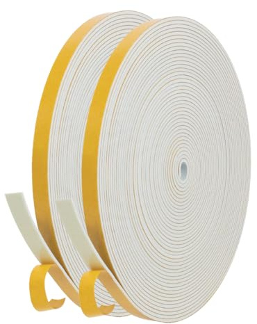 Ruban D'étanchéité Adhésif Joint de Porte Pour Portes Fenêtres, 6 x1.5mm/20M Ruban Mousse Joint Caoutchouc pour Collision Sceau Isolation Phonique, Blanc
