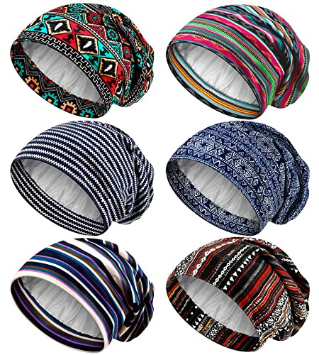 Sintege Lot de 6 Bonnets de Nuit doublés en Satin pour Femme - en Soie Africaine - Motifs rétro