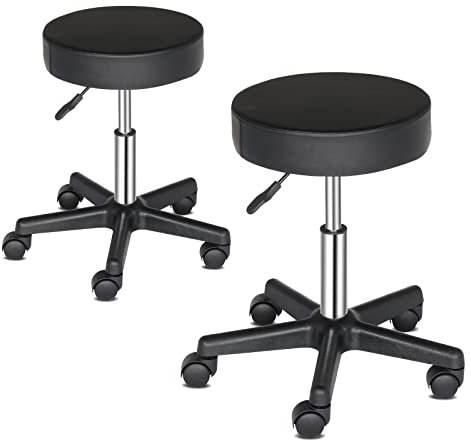 TactFire 2 Stück Rollhocker Arbeitshocker Drehhocker 2er Set Höhenverstellbar 360° Drehbar Bürohocker Drehhocker 46-61cm für Büro Salon Massage Spa