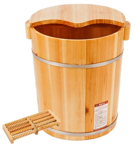 Fotbad redskap för fotmassage hushållsrengöring trä fotbassäng, fotbad i massivt trä, träbad med massage, pedikyrfat för fotbad, blötläggning, massage, spa, bastu, H 40 cm (färg: 4