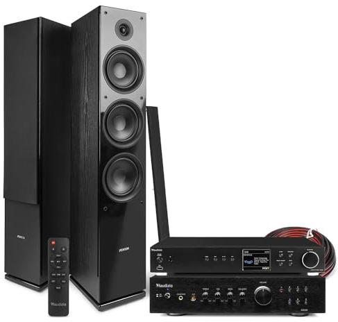 Fenton SHF80B Tower Stereo System - Floor Standing HiFi Speakers, WiFi Internet & DAB+ Radio, Bluetooth, Spotify Connect, Amplifier Home Audio Set