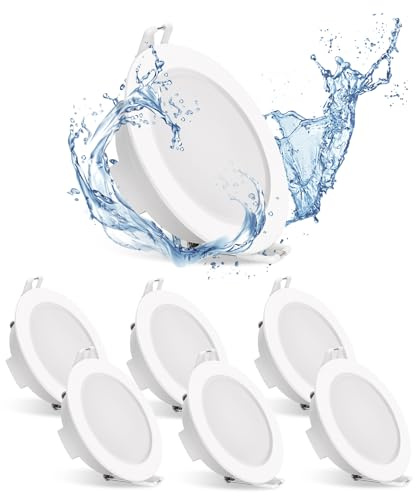 Aigostar 6 Pack Modern White 4.8W 560LM IP65 Waterproof LED Ceiling Spotlights, 6500K Cool White, 8.4cm x 8.4cm x 3.5cm, Bathroom, Kitchen, Living Room, Bedroom, Office
