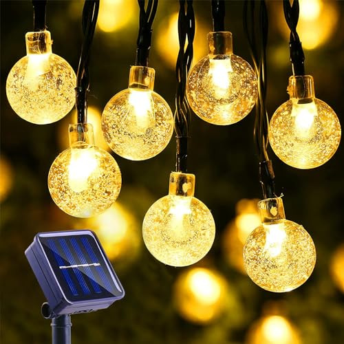 Moxled Solar-Lichterkette für den Außenbereich, 11 m, 60 LEDs, Solar-Lichterkette, wasserdicht, 8 Modi, Solar-Lichterkette für den Außenbereich, für Garten, Terrasse, Partys (warmweiß)