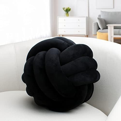 IIQI Knot Ball Pillow, Soft Knotted Cushion for Home Decor【1 Free Washing Bag Included】 Round Throw Pillow Lumbar Pillows (Black,22cm)