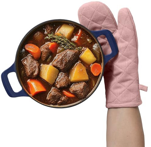 JEMIDI Guantes Horno Cocina - 1x Guantes de Cocina 100% Algodón Extra Largos y Anchos - Ideal como Guantes Barbacoa y Horno - Guantes para Horno Lavables en la Lavadora - Rosa