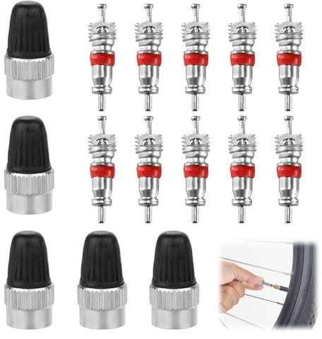 cxxtkcxxlc 10 Nuclei Valvola 5 Tappi Chiave Multiuso per Valvole Pneumatici Auto, Moto, Biciclette, Scooter, Ciclomotori e Camion per Estrazione e Protezione Valvole Schrader