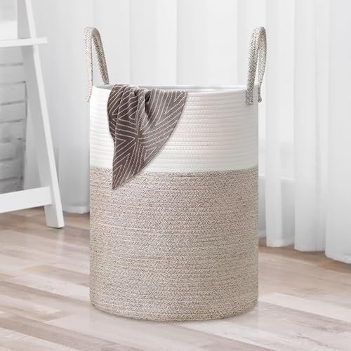 Dokeno Cesto Portabiancheria in Corda Intrecciata, 60L Cesta Giochi Bambini Grande con Manico, Pieghevole Cesta Stoccaggio Paniere, Cesto Portaoggetti, Cesto in Corda di Cotone, 38x50cm