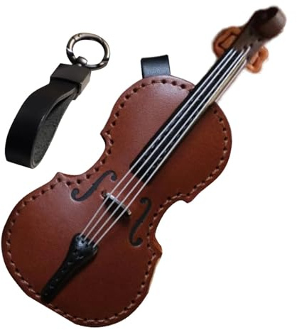 Tewzafiya Porte-clés Violoncelle en Cuir Fait à la Main | Porte-clés Minuscule Vintage | Instrument de Musique | Décoration de Noël | Pendentif de Sac