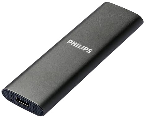 Philips Externe Portable SSD 2 TB - Ultra Slim SATA Ultra Speed USB-C, Lesegeschwindigkeit bis zu 550 MB/s, Aluminium