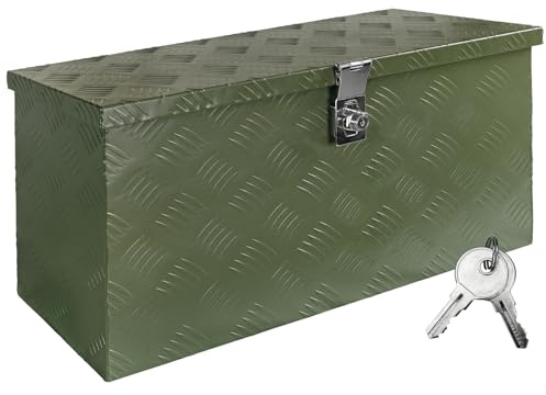 Trucky Boîte à Timon Vert Boîte à outils Caisse de camion Boîte en Aluminium Box de remorque avec couvercle Verrouillable Boîte de transport Boîte de rangement