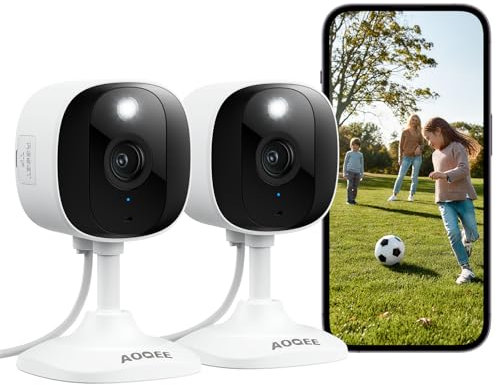 AOQEE 2K Überwachungskamera Aussen/Innen - Kamera Überwachung Aussen, WLAN Camera Indoor/Outdoor, Hundekamera, Babyphone mit App IP65 Wasserdicht, Farbnachtsicht, SD/Cloud-Speicher, C1 2er Set