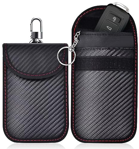2 Stück Schutz Autoschlüssel, Car Key Safe, Signalblockierung Faraday Bag,Diebstahlschutz, RFID Blocker Autoschlüssel Hülle, mit Haken und Schlüsselring