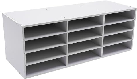12 fack brevfack, kontorsdokument organisatör av PVC, fristående skrivbordsförvaring, skrivbordsförvaring, arkivering, tidskrifthållare, stegad hylla, 80 x 30,8 x 30 cm (vit)