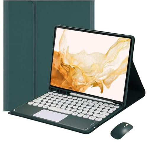 EHLCYS Touchpad Keyboard Case for Samsung Galaxy Tab S10 Plus/S9 Plus/S9 FE Plus/S8 Plus/S7 Plus/S7 FE 12.4 Inch, [QWERTZ German] Removable Keyboard Cover with Pen Holder and Mouse,Grün