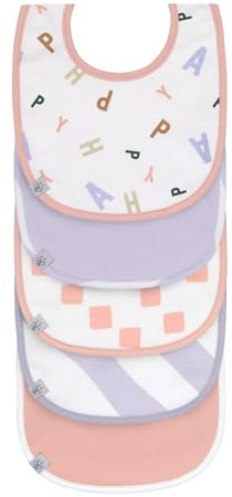 LÄSSIG Bebé Juego de baberos (5 piezas) cierre de cremallera algodón impermeable/Value Pack Bib Happy Fruits peach pastel lilac