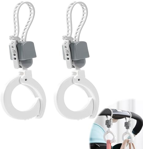 Crochets Poussettes, 2 Pièces Universels Accessoires de Poussettes pour Suspendre Sacs, Multifonction Clip Organisateur Réglable pour Sac à Main, Courses, Voyage et Sac à Langer
