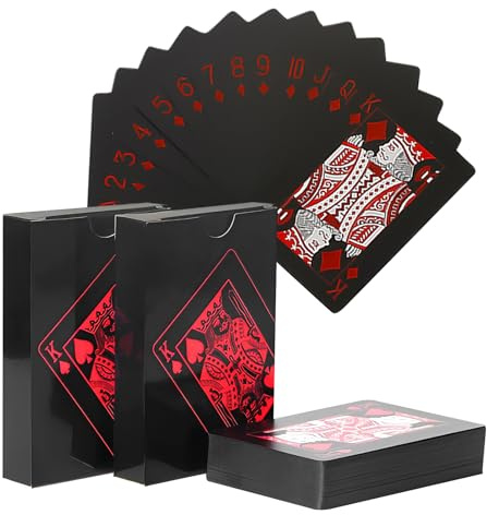 Carte da Gioco Impermeabili in Plastica,Mazzi di Carte da Gioco,Carte Poker Plastificate,Carte da Poker Professionali,Rosso e Nero,Premium Plastic Waterproof Playing Cards per Gioco di Carte e Magia