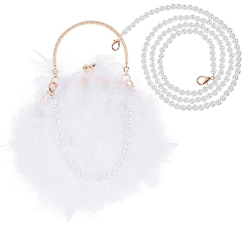 PACKOVE Bolso de Hombro de Felpa para Mujer con Cadena de Perlas y Cierre Bolso Cruzado de Moda Invierno Otoño