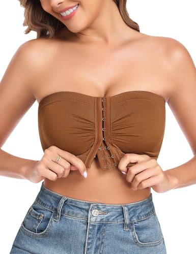 UMIPUBO Reggiseno Senza Spalline Donna Senza Ferretto Reggiseni Fascia Senza Cuciture Chiusura Frontale Push Up Invisibile Bandeau Bra Comodo Non Imbottito Boob Tube Brassiere Crop Tops (Caramello, L)