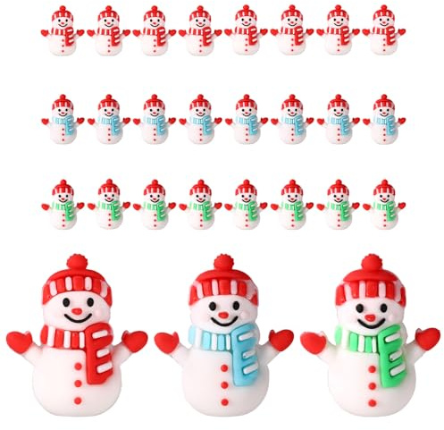 24st Mini Snögubbefigurer, PVC Miniatyr Julgransprydnader Små Snögubbestatyer, för Snöglober i Älvträdgården och Vinterbydekorationer (3 Färger)